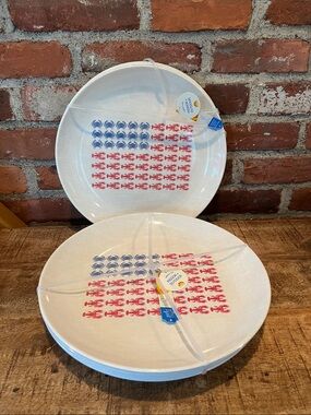 C&C California Patriotic Crab Dinner Plates - Blue & Red